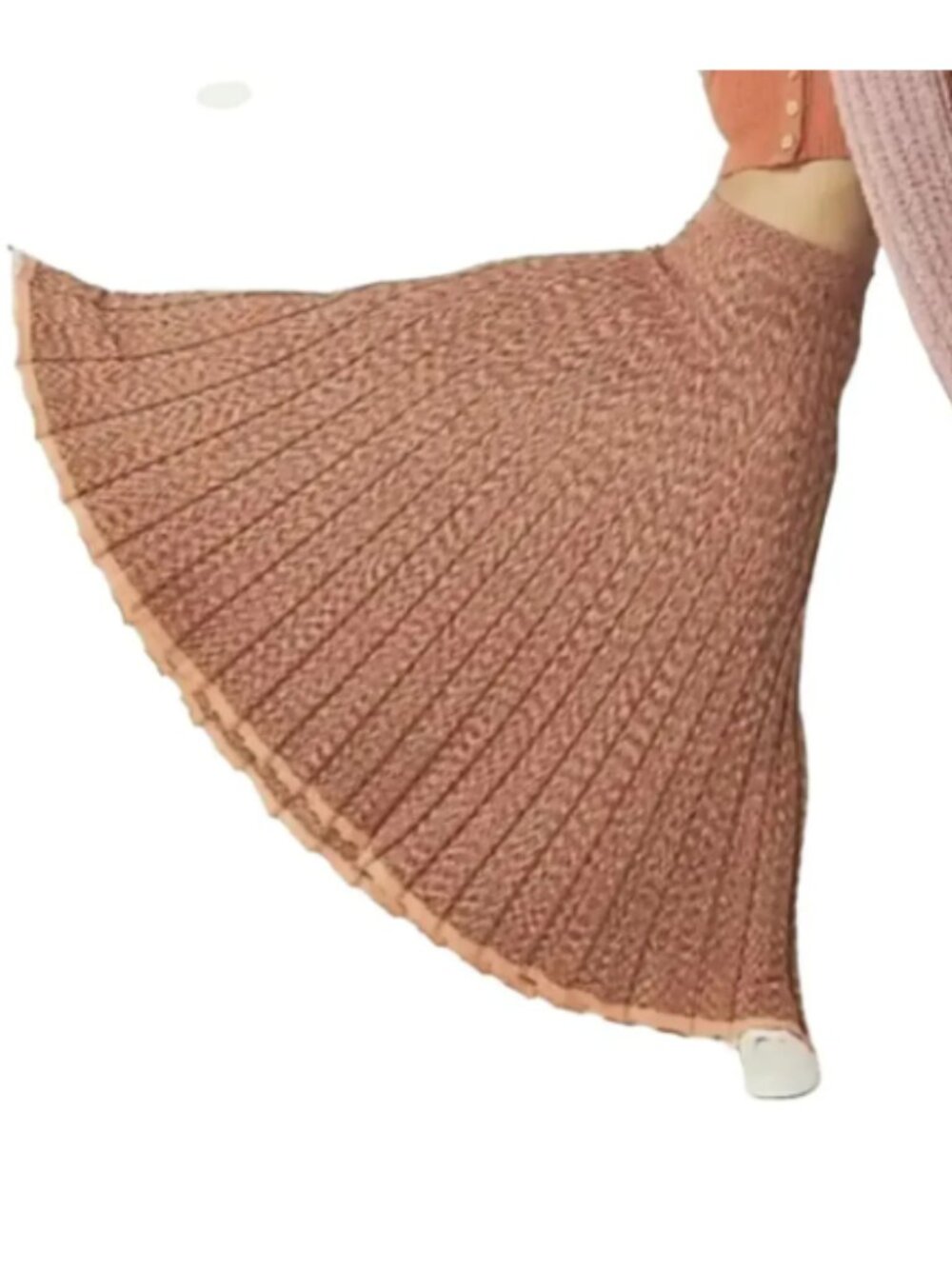 Free People Knit Ribbed Pleated Orange Maxi Skirt / Strapless Dress Sz Large